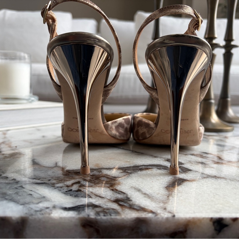 Jimmy Choo Leather Leopard Slingback Heels - Picture 3 of 9